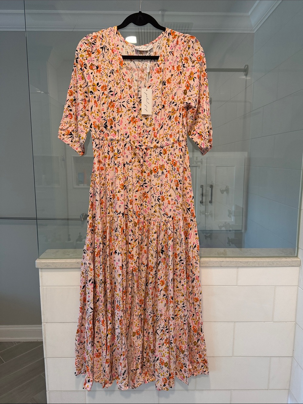 Petal & Pup Pink Floral Tiered Midi Dress
